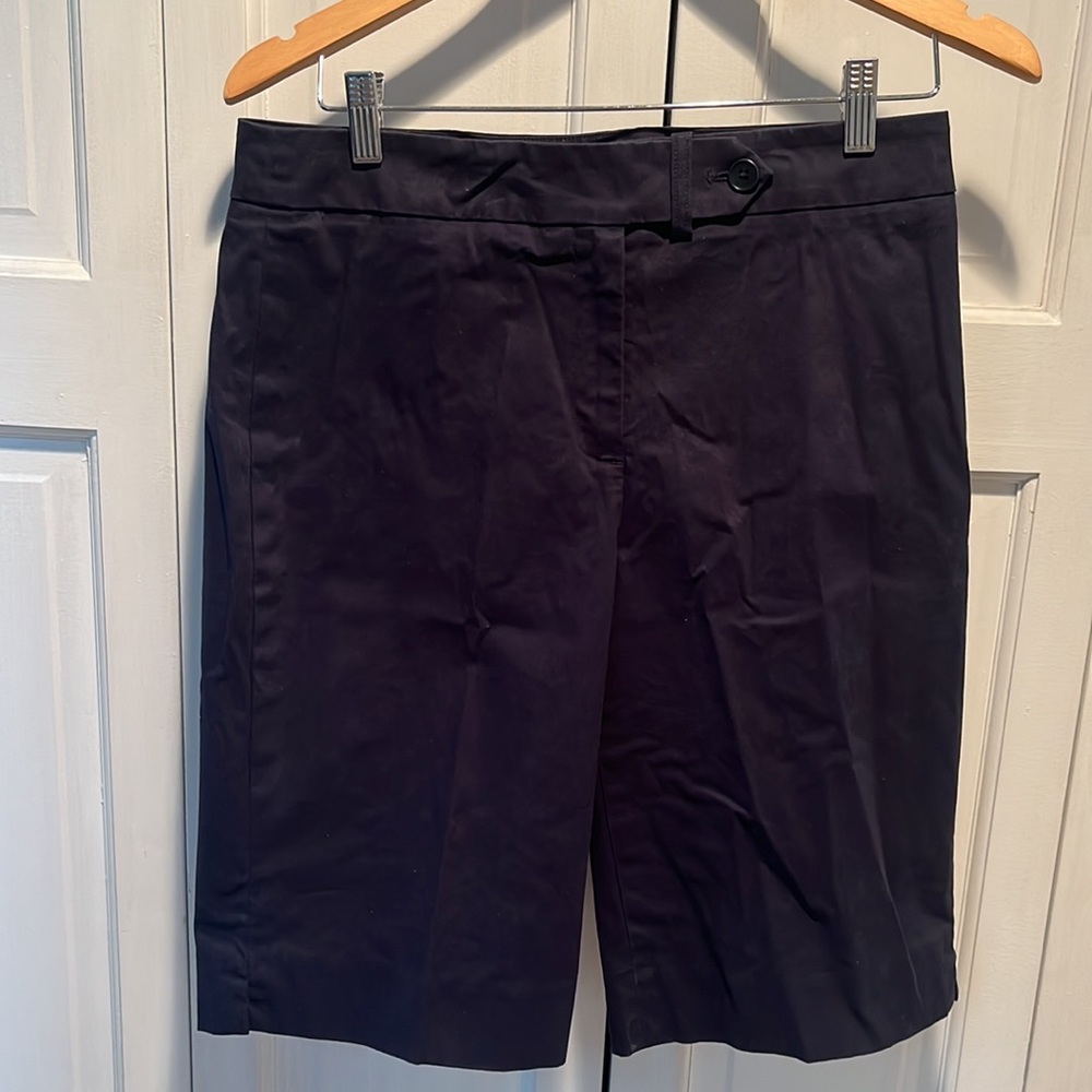 Jones New York Bermuda Shorts Navy Twill Cotton Blend Stretch Shorts w/Side Slit - Picture 3 of 13